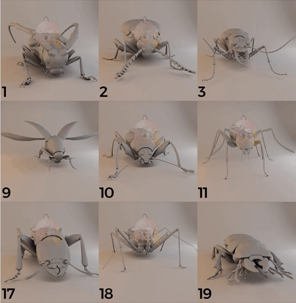 High-Precision C4D Insect Models: Ant, Spider, Locust, Beetle - FBX/OBJ 3D White Model Design Assets